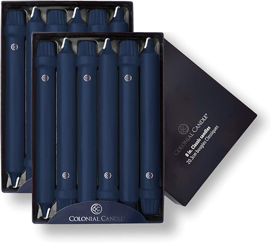 Colonial Candle Unscented Taper Candle, Classic Collection, Indigo, 8 In, Pack of 12 - Up to 6