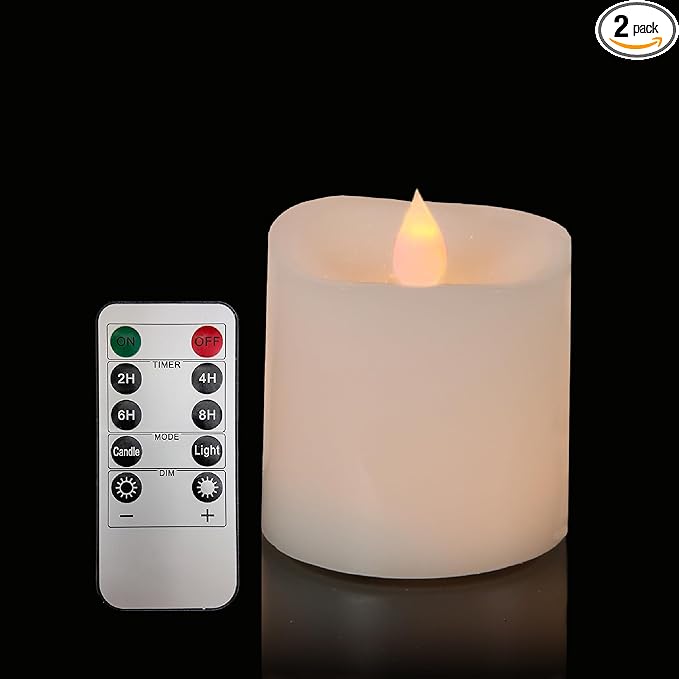 3x3 Flickering Flameless Candles Set of 1,3 inch Real Wax LED 600 Hours Battery Candles with Timer Remote,Control for Wedding Party Indoor,Ivory