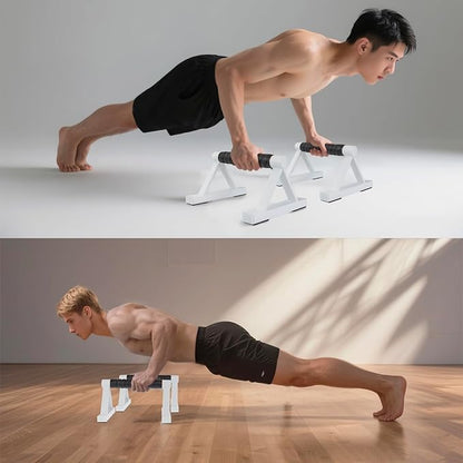 1 Pair Wooden Parallettes Push Up Bars for Men, Strength Training Pushup Stands Handles for Home Calisthenics, Fitness, Floor Workouts Solid Wood with White Metal Bracket - Support 500 lbs