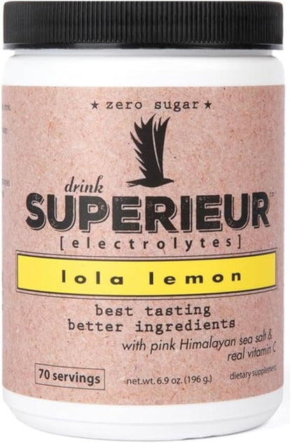 Superieur Electrolytes ??Plant Based Electrolyte Supplement w/Sea Minerals for Hydration & Recovery ??Keto Friendly, Non-GMO, Zero Sugar, Vegan Healthy Sports Drink Powder ??Lola Lemon (70 Servings)