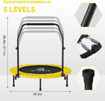 CLORIS 40in Folding Trampoline Mini Trampoline Rebounder Trampoline for Adults Fitness Trampoline with Adjustable Foam Handle, with safty Padded Cover Best Gift.