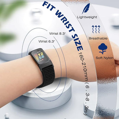 Sport Loop Nylon Watch Bands Compatible with Fitbit Charge 6/5, Adjustable Breathable Replacement Soft Nylon Loop Wristband for Women/Men