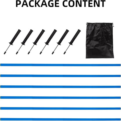 6 Pcs 5FT Agility Training Poles for Soccer,Basketball,Football,Dog,Horse Training-Adjustable Speed and Agility Training Equipment Sports Training Sticks with Ground Spring Nails and Storage Bag（Blue)