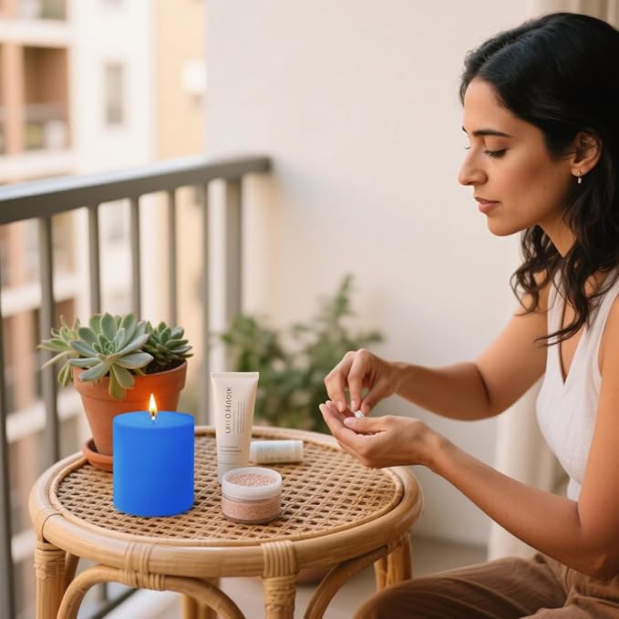 3 Packs Different Size Light Blue Pillar Candles, Unscented Dripless Non-Toxic Smokeless 3x4, 3x6, 3x8 Inch Colored Cylinder Candles for Halloween Wedding, Dinner Table, Party, Power Outage, Emergency