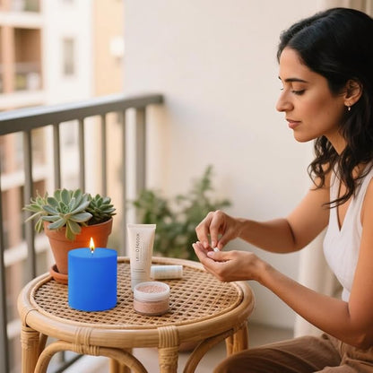 3 Packs Unscented Different Size Light Blue Pillar Candles, Dripless 3x4 3x6 3x8 Inch Assorted Height Colored Cylinder Column Wax Candles for Home Table Decor Power Outage Emergency