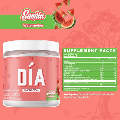 Primeval Labs Dia Hydration Electrolyte Powder | Vitamin C + Zinc, Taurine & Electrolytes | Low Sugar Daily Hydration Drink | 40 Serving Tubs | Sandia
