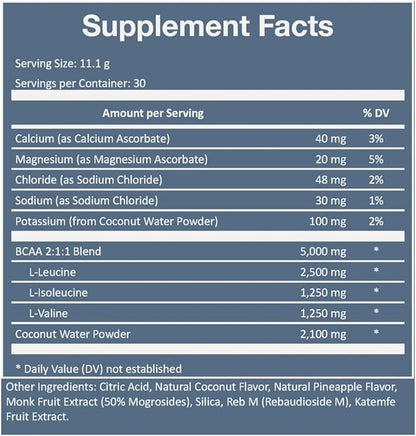 Rookie Wellness Recovery BCAA - Electrolyte and BCAA Powder with 5 g of Branched Chain Amino Acids for Muscle Recovery, Electrolytes for Hydration, & Only 10 Calories (30 Servings, Watermelon Lime)