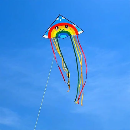 HONBO Large Delta Kite for Kids & Adults,Extremely Easy to Fly Kite for Beach Trip,String Line Included,with Colorful Tail,Perfect for Beginners