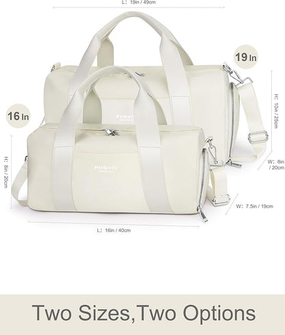 Gym Bag for Women and Men with Shoe Compartment & Wet Pocket - Duffle Bag for Travel Sports Fitness Workout Athletic, 19"-Medium, Beige