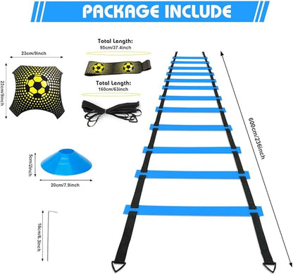 Soccer Speed Agility Training Set - 20FT Agility Ladder 12/16 Sports Cones and Soccer Kick Trainer Football Training Equipment Footwork Drills for Youth and Adults