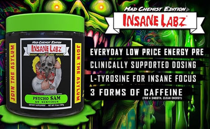 Insane Labz Psycho Sam, High Stimulant Pre Workout Powder, 30 Srvgs (30 Servings (Pack of 1), Fruit Punch