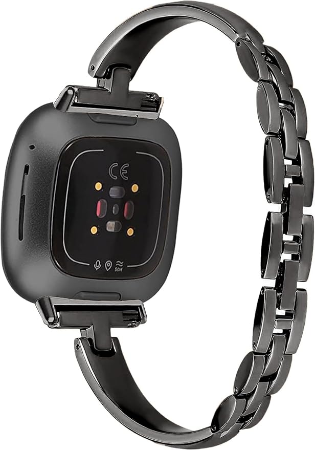Silm Metal Band Compatible with Fitbit Versa 4/Fitbit Sense 2 Band Cute Women, Bling Jewelry Strap Replacement Compatible for Fitbit Sense/Versa 3 Women (Black)