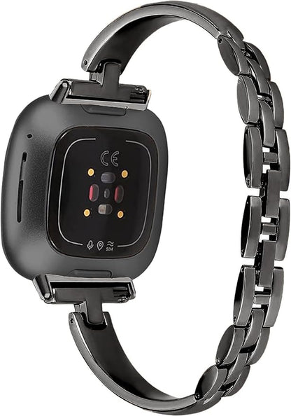 Silm Metal Band Compatible with Fitbit Versa 4/Fitbit Sense 2 Band Cute Women, Bling Jewelry Strap Replacement Compatible for Fitbit Sense/Versa 3 Women (Black)