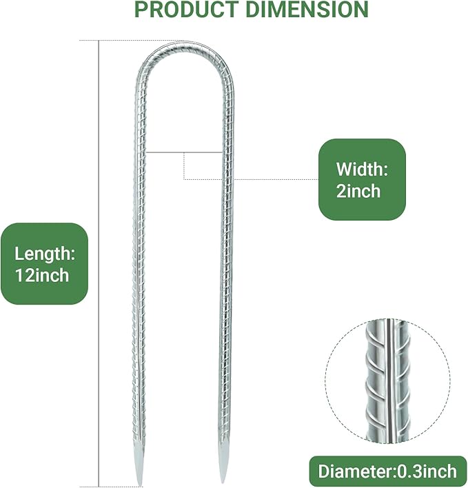 12 INCH 8 Pack Trampoline Stakes, U Shaped Ground Anchors Wind Stakes, Heavy Duty Trampoline Parts, Steel Stakes for Trampolines, Outdoor Canopies, Camping Tents and Football Goals, Silver