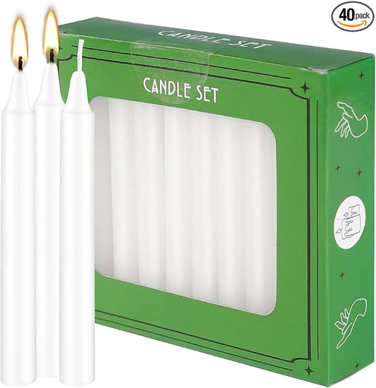 Set of 40 White Candles Mini Unscented Taper Candles for Christmas,Household, Wedding, Rituals