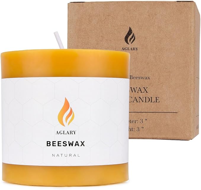 3"x 3" Beeswax Pillar Candle, Made of Pure Natural Beeswax, with Ultra Long Burning Time and Low Allergenicity-Rawï¼?0H