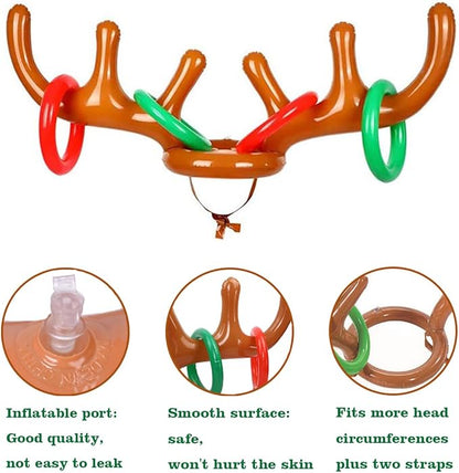 4 Pack Inflatable Reindeer Antler Ring Toss Game (4 Antlers 16 Rings) Reindeer Antler Hat Ring Toss for Xmas Party 2023 Great Christmas Games for Families