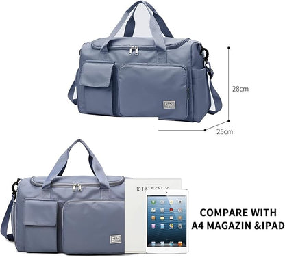 Travel Duffel Tote Bag with Dry Wet Separation Pocket, Weekender Bag for Women and Men，Waterproof Bag with Shoe Compartment Lightweight and Easy Carry on Blue