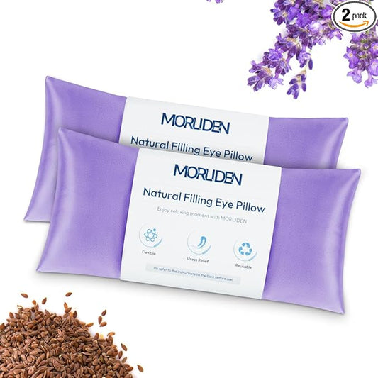 Lavender Eye Pillows for Relaxation, Yoga Eye Pillow for Meditation, Microwavable Weighted Eye Pillow for Yoga, Moist Heat & Cold Eye Compress with Aromatherapy (Light Purple) - 2 Pack