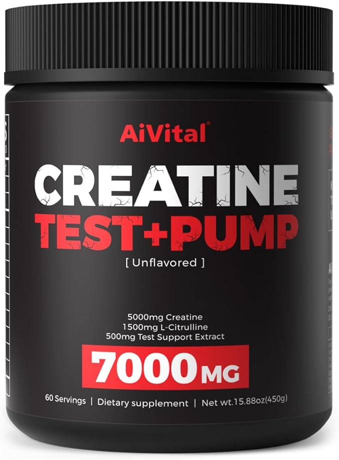 AiVital™ Creatine Powder for Men–5000mg Creatine Monohydrate with 1500mg L-Citrulline & 500mg Vitality Blend for Men–Strength, Performance,Muscle Pump&Recovery Support–Unflavored,60 Servings, 450g