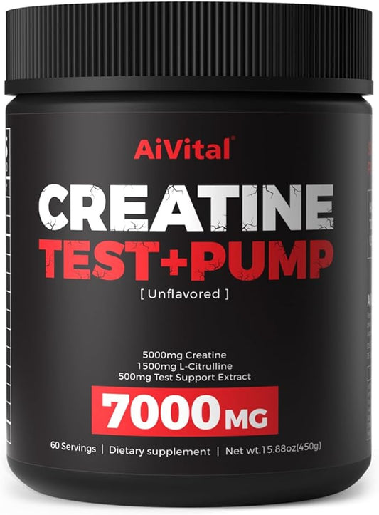 AiVital™ Creatine Powder for Men–5000mg Creatine Monohydrate with 1500mg L-Citrulline & 500mg Vitality Blend for Men–Strength, Performance,Muscle Pump&Recovery Support–Unflavored,60 Servings, 450g