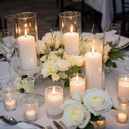 Set of 6 White Pillar Candles and Hurricane Candle Set, Clear Cylinder Vases Pillar Candle Holders for Pillar Candles, Glass Candle Holders for Party, Table, Home Decor, Wedding Centerpieces