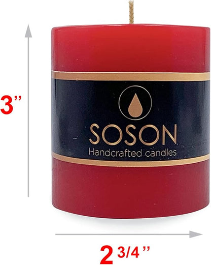 Simply Soson Red Pillar Candles - 3x3 inch Set of 3 - Unscented Decorative Large Candles for Home Decor, Weddings, Holidays