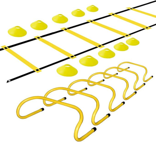 TNZMART Agility Ladder and Disc Cones Training Set Adjustable Rungs Training Ladder with 10 Plastic Sport Cones for Training