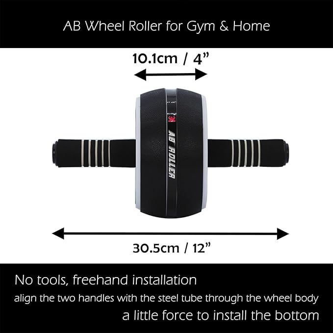 AB Wheel Roller, Exercise Abdominal Wheel Fitness for Gym & Home, Work-out Strength-Training Equipment with Knee Pad