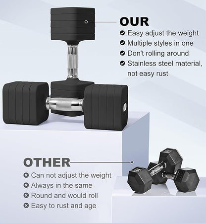 15LB 20LB 40LB 50LB Adjustable Dumbbell Set Free Weights Dumbbells Set for Women Men Hand Weights Sets Adjust Dumbbell Weight Sets for Home Gym Exercise Workout Strength Training Equipments