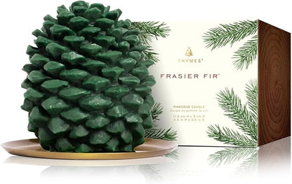 Thymes Frasier Fir Scented Candles for Home Decor - Green Pillar Candles for Women & Men - Place on Candle Holder - Luxury Home Fragrance Gifts (Molded Pinecone Pillar)