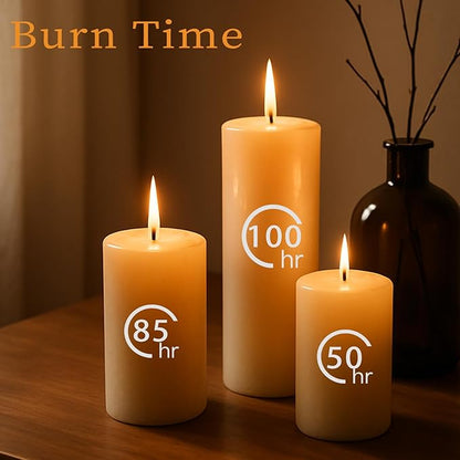 Ivory Pillar Candles Set, 12 Packs, 2.8 in x 4, 6, 8 Inch Assorted Size Unscented Pillar Candles Bulk for Home Decor, Long Burning Candle for Emergency, Holiday Dinner, Dripless & Smokeless