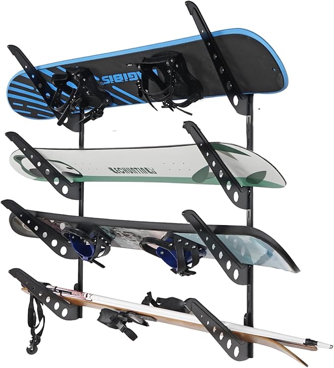 4 Board Snowboard Wall Racks, Adjustable Storage Rack for Ski, Surfboard, Wakeboard, Snowboard Wall Mount Display, Black