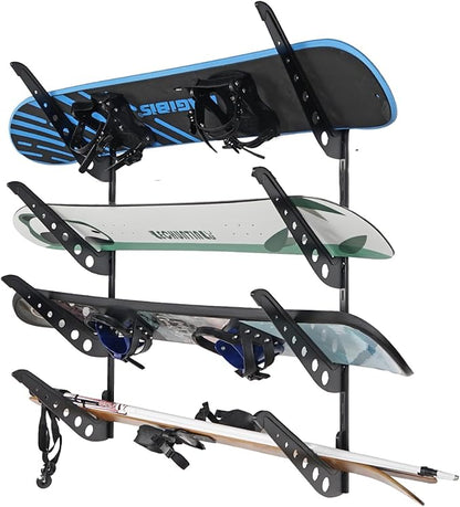 4 Board Snowboard Wall Racks, Adjustable Storage Rack for Ski, Surfboard, Wakeboard, Snowboard Wall Mount Display, Black