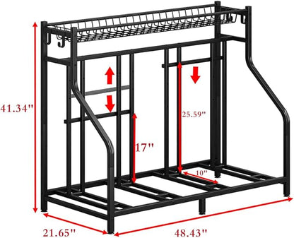 Bike Rack Storage Stand Organizer Floor Holds 4 Bicycle Parking Freestanding Adjustable Garage Indoor Outdoor Bike and Sports Storage Station, Black (4 Bike Stand)