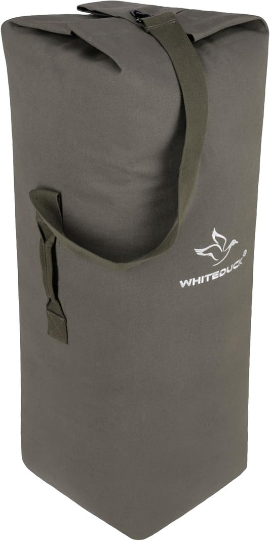 WHITEDUCK Top Load Canvas Folding Duffel Bag, Water Resistant Army Style Shoulder Bag for Men and