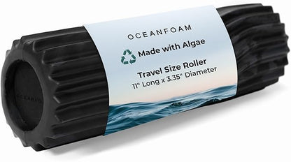 Oceanfoam Ripple Travel Foam Roller (11" x 3.35") Firm Mini Foam Roller for Physical Therapy, Deep Tissue Massage, Back Pain - High Density, Wave Textured - Yoga, Exercise (Black & Charcoal Marbled)