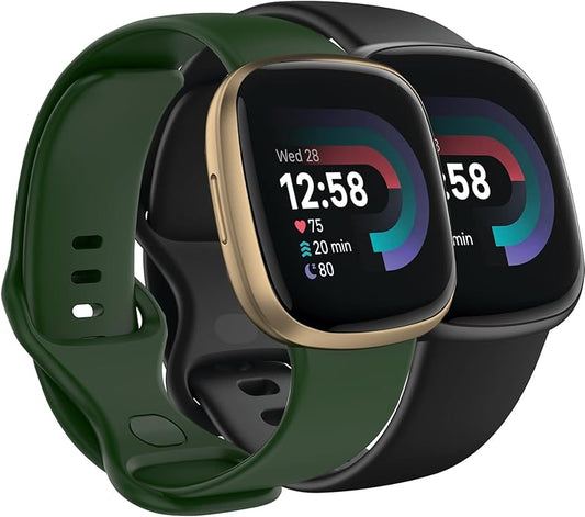 Compatible with Fitbit Versa 4 / Fitbit Versa 3 / Fitbit Sense/Sense 2 Bands, Soft Silicone Replacement band for Women Men 2 Pack