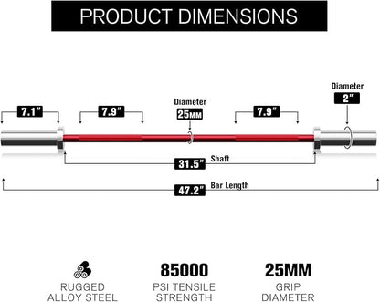 RITFIT Olympic Barbell 4ft/4.8ft/6ft - 2 Inch Weight Bar for Strength Training, Weightlifting, Squat, Deadlift, Bench Press, Curl, Overhead Press - 350lbs/500lbs Capacity