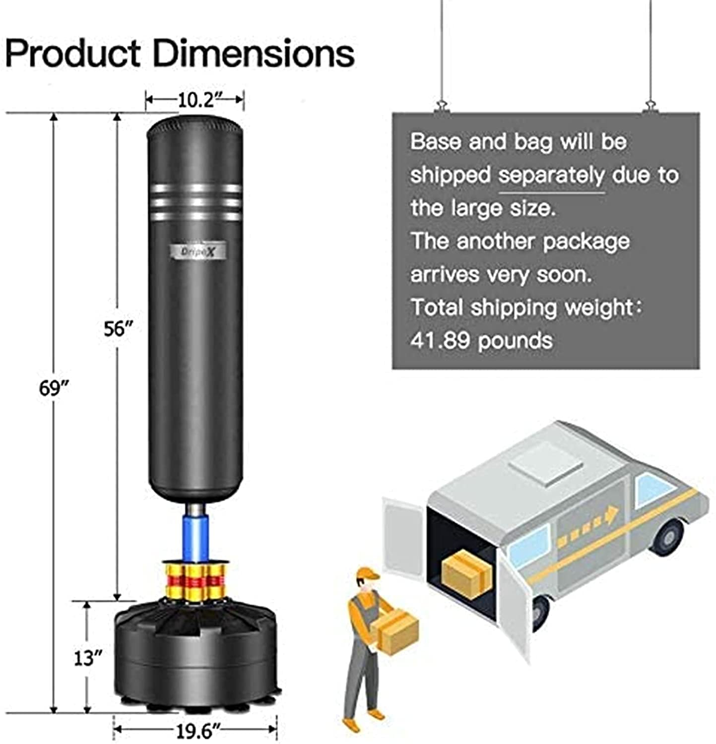 Dripex Freestanding Punching Bag 69''- 182lb Heavy Boxing Bag with Stand for Adult - Men Women