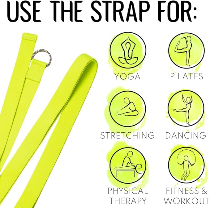 TECEUM Yoga Strap & Mat Strap – 2 IN 1 – Cotton – 6 ft 8 ft 10 ft (30+ colors) – Adjustable Non-Slip Belt for Yoga, Pilates, Stretching, Physical Therapy, Fitness & Home Workout – For Carrying Mats