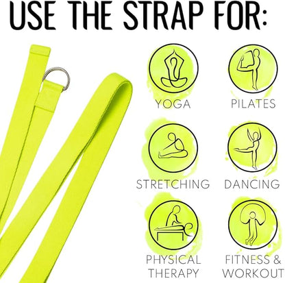 TECEUM Yoga Strap & Mat Strap – 2 IN 1 – Cotton – 6 ft 8 ft 10 ft (30+ colors) – Adjustable Non-Slip Belt for Yoga, Pilates, Stretching, Physical Therapy, Fitness & Home Workout – For Carrying Mats