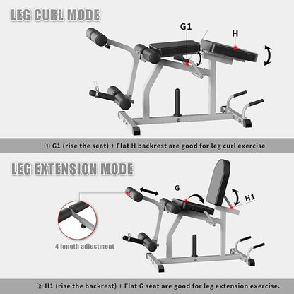 2-in-1 Adjustable Leg Extension and Curl Machine, Easy Transition, Home Gym Leg Machine, Weight Capacity 660LBS
