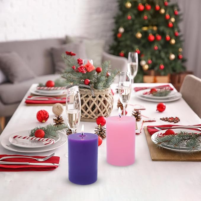 2x3 Inch Advent Pillar Candles Set of 4 Unscented Dripless Purple Pink Candles for Christmas Weddings Home Holidays Relaxation Spa Church