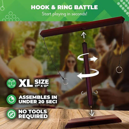 Swooc Games® - Battle Hooks XL Hook and Ring Game with Ladder - 20 Second Set Up - Hook and Ring Toss Game for Adults - Wooden Ring Hook Tossing Game - Tabletop Ring Hook Game