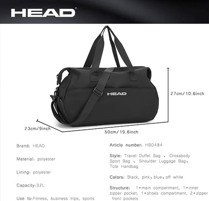 HEAD 32L Carry On Women Gym Duffel Bag with Shoes Compartment, Lightweight Crossbody Women Sport Bag for Men & Women, Workout Tote Bag Handbag for Business/Fitness/Yoga/Weekender Overnight