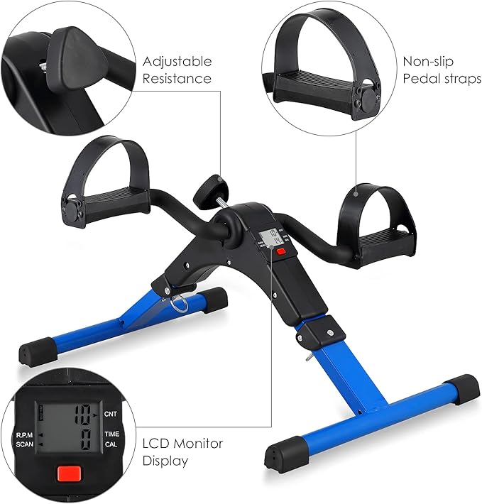 Folding Pedal Exerciser, Mini Under Desk Bike - Portable Foot Hand Cycle Peddler Machine Bicycle Exerciser for Arm Leg While Sitting