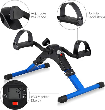 Folding Pedal Exerciser, Mini Under Desk Bike - Portable Foot Hand Cycle Peddler Machine Bicycle Exerciser for Arm Leg While Sitting