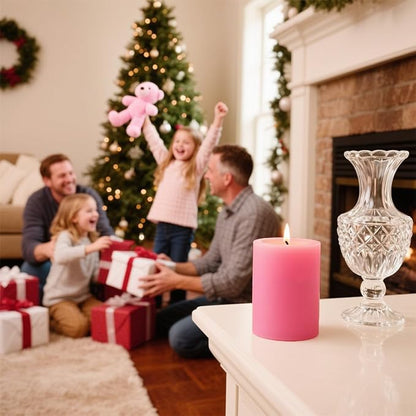 Pink Unscented Pillar Candles 3-Pack ??Dripless & Smokeless, Long-Burning Thick Candles (2",3",4" Heights) for Weddings, Home Decor & Serene Ambiance