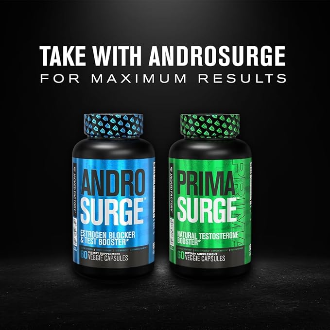 Jacked Factory Testosterone Booster for Men PRIMASURGE - w/Tongkat Ali, PrimaVie, Ashwagandha - Boost Vitality, Muscle Growth & Energy | Natural Test Booster Supplement - 120 Veggie Pills